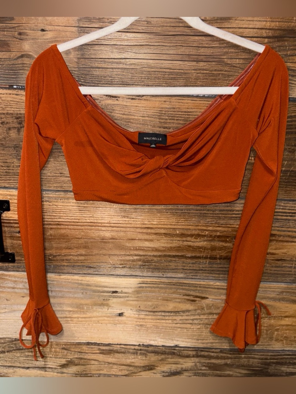 MAJORELLE Rust Orange Long-Sleeve Twist-Front Crop Top